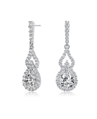 Genevive Sterling Silver with Rhodium Plated Clear Pear and Round Cubic ...