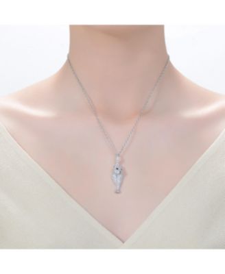 Sterling Silver Rhodium Plated Green Cubic Zirconia "Cheetah" Spring Ring Pendant