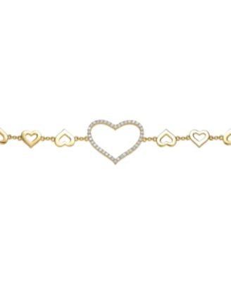 Dazzling 14K Gold Plated Cubic Zirconia Heart Halo Charm Bracelet