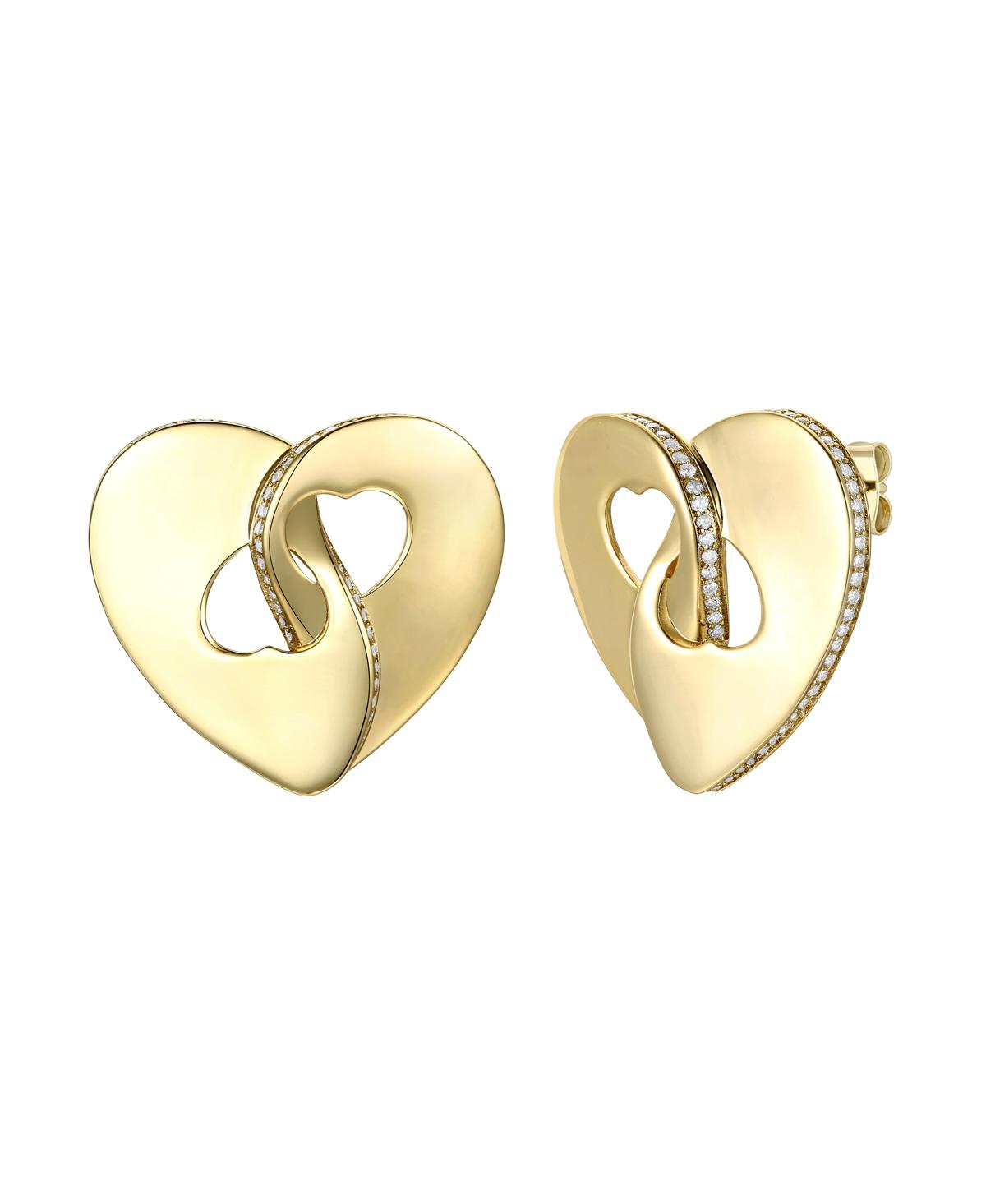 Rachel Glauber Large 14k Gold Plated With Diamond Cubic Zirconia Modern Abstract Flower Stud Earring In Gold
