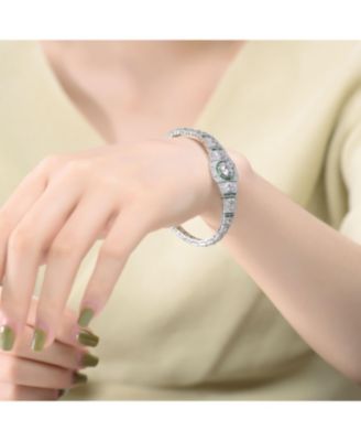 Sterling Silver Clear Round and Circle Baguette Cubic Zirconia Link Bracelet