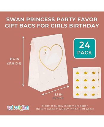 Blue Panda Party Favor Bags, Swan Princess Party Supplies (8.6 x 5.1 in, Pink, 24-Pack)