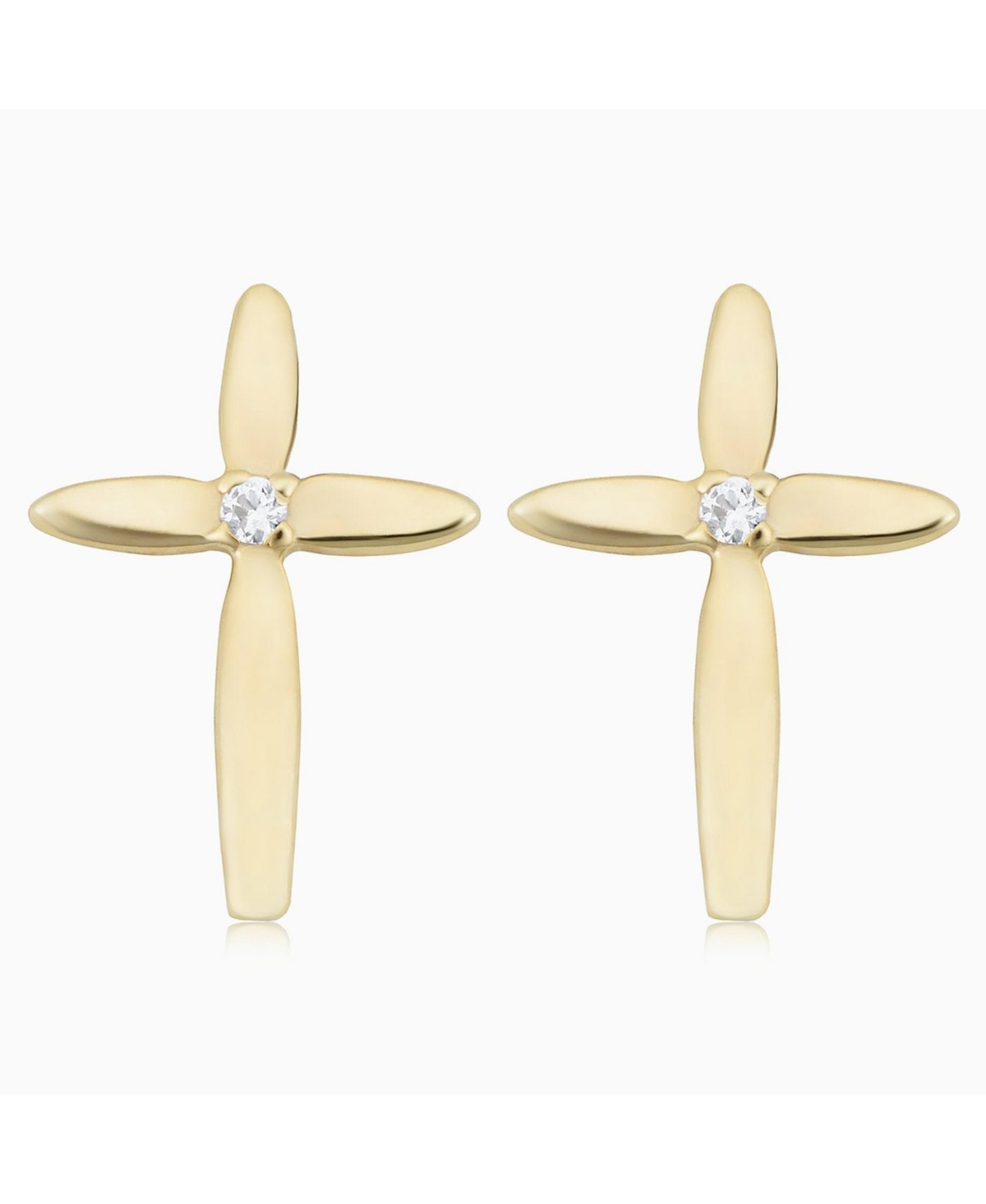Oradina Women's 14k Yellow Gold, White Topaz Cross My Heart Studs In Yellow Gold/white Topaz