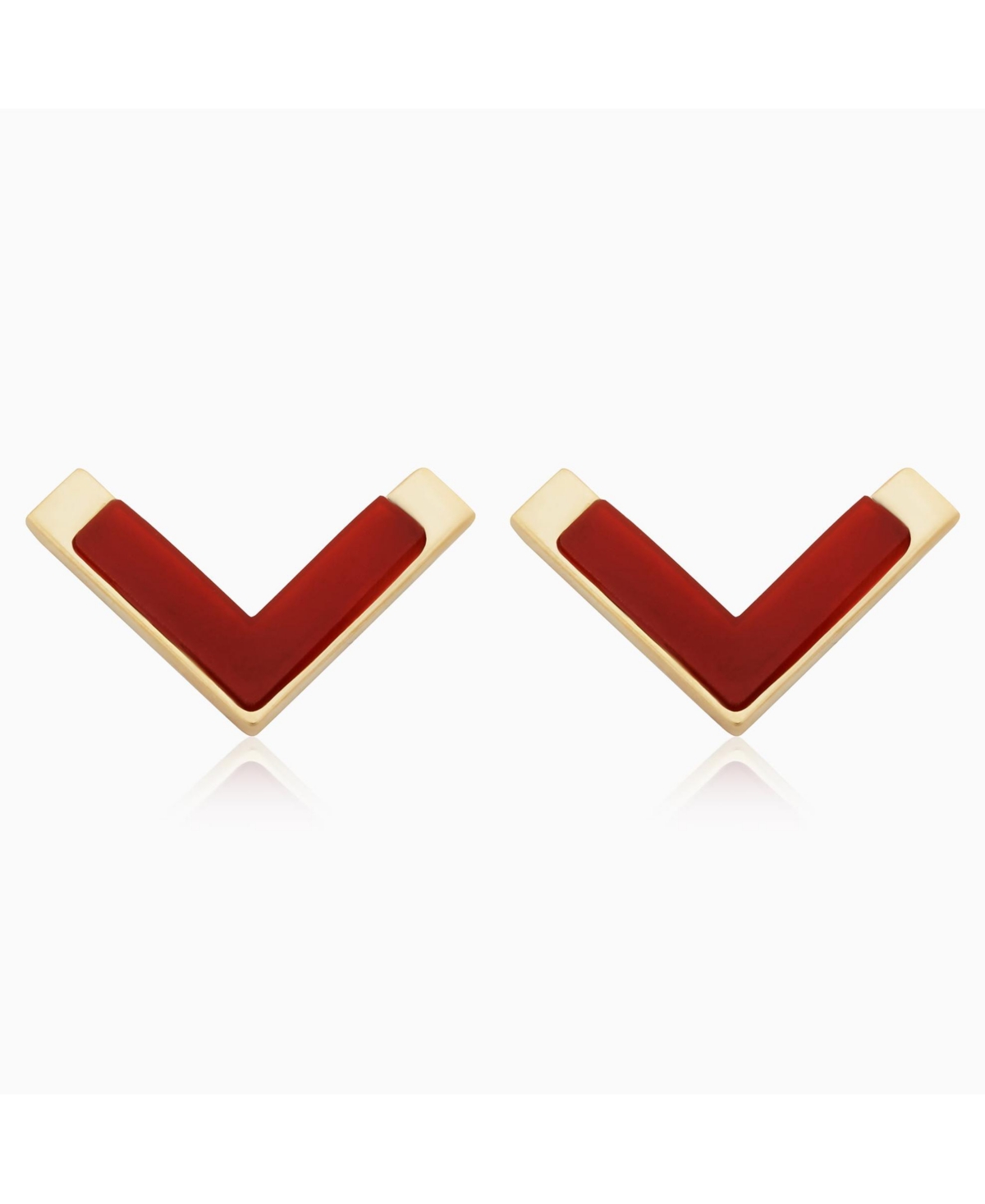 Oradina Women's 14k Yellow Solid Gold Mondrian Studs In Yellow Gold/red Jasper