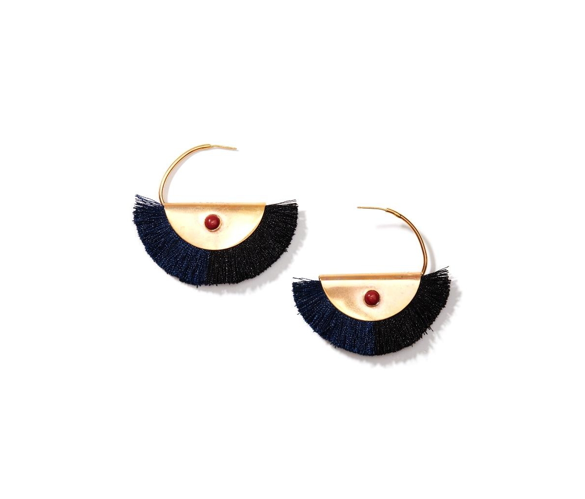 Crescent Silk Fringe Earrings - Gold Plated