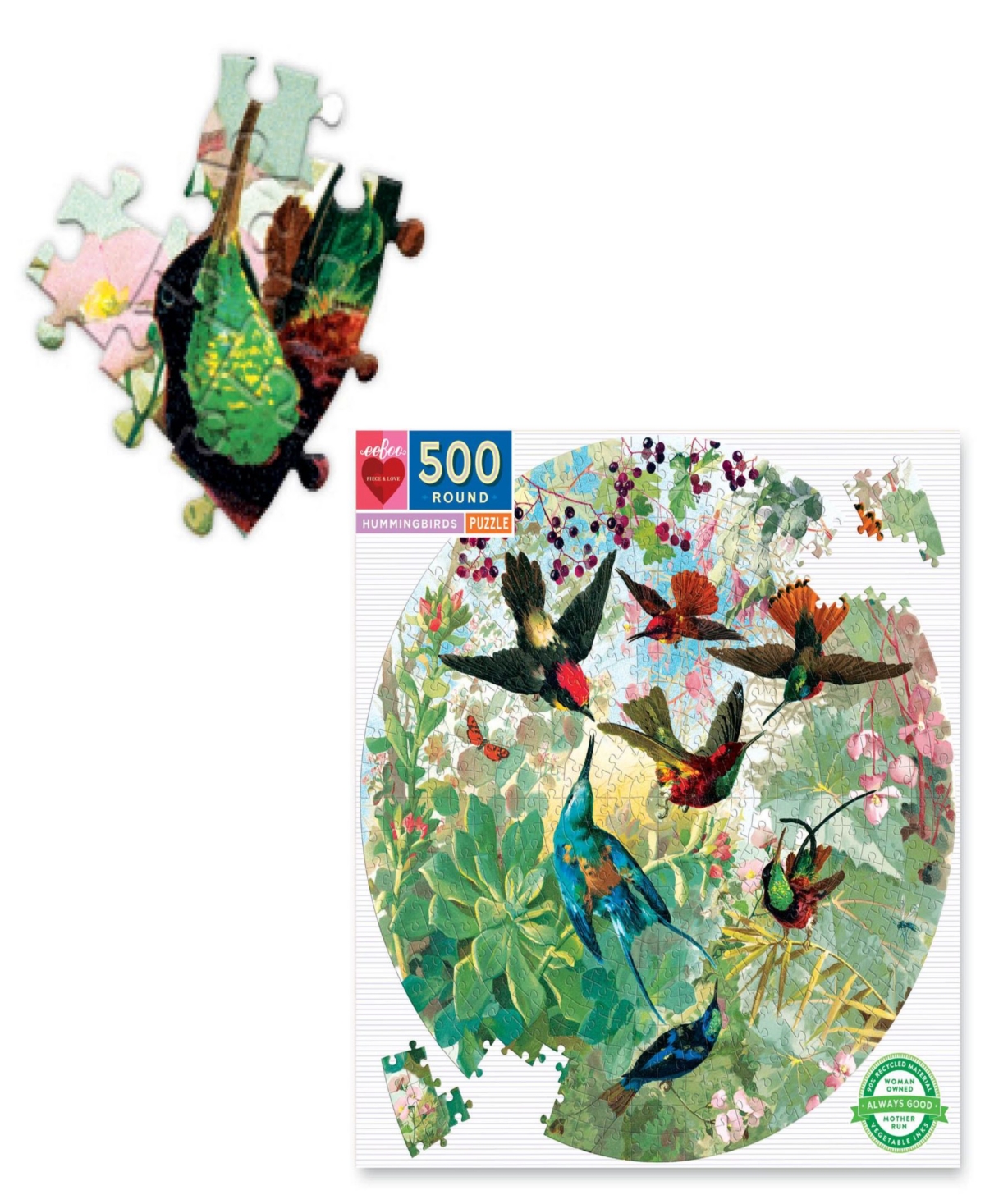 Shop Eeboo Piece Love Hummingbirds Round Circle Jigsaw Puzzle Set, 500 Piece In Multi