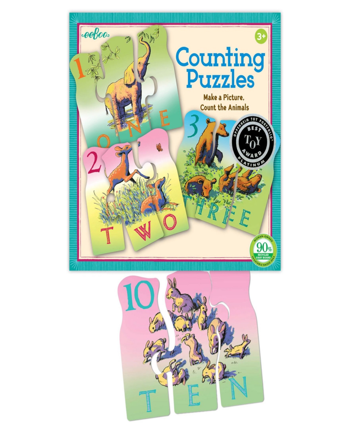 Eeboo Animal Counting 30 Piece Puzzle Set In Multi