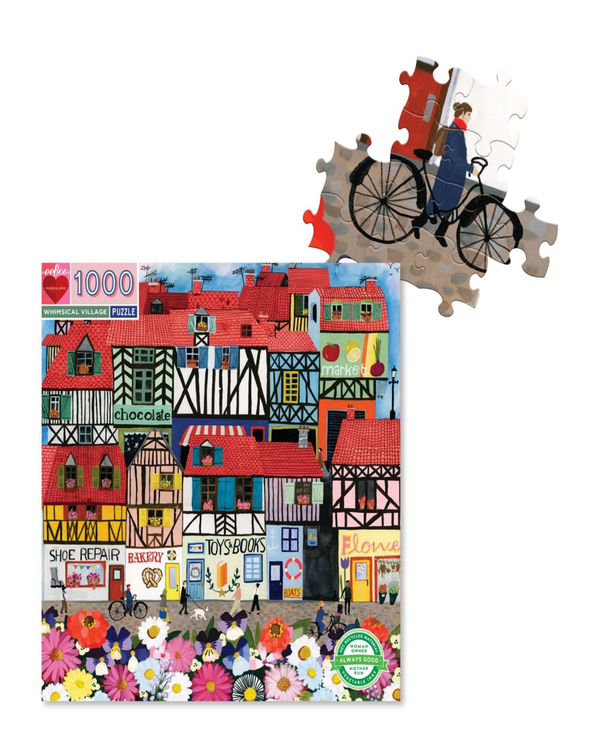 Shop Eeboo Piece And Love Whimsical Village Square Adult Jigsaw Puzzle 1000 Piece Set In Multi