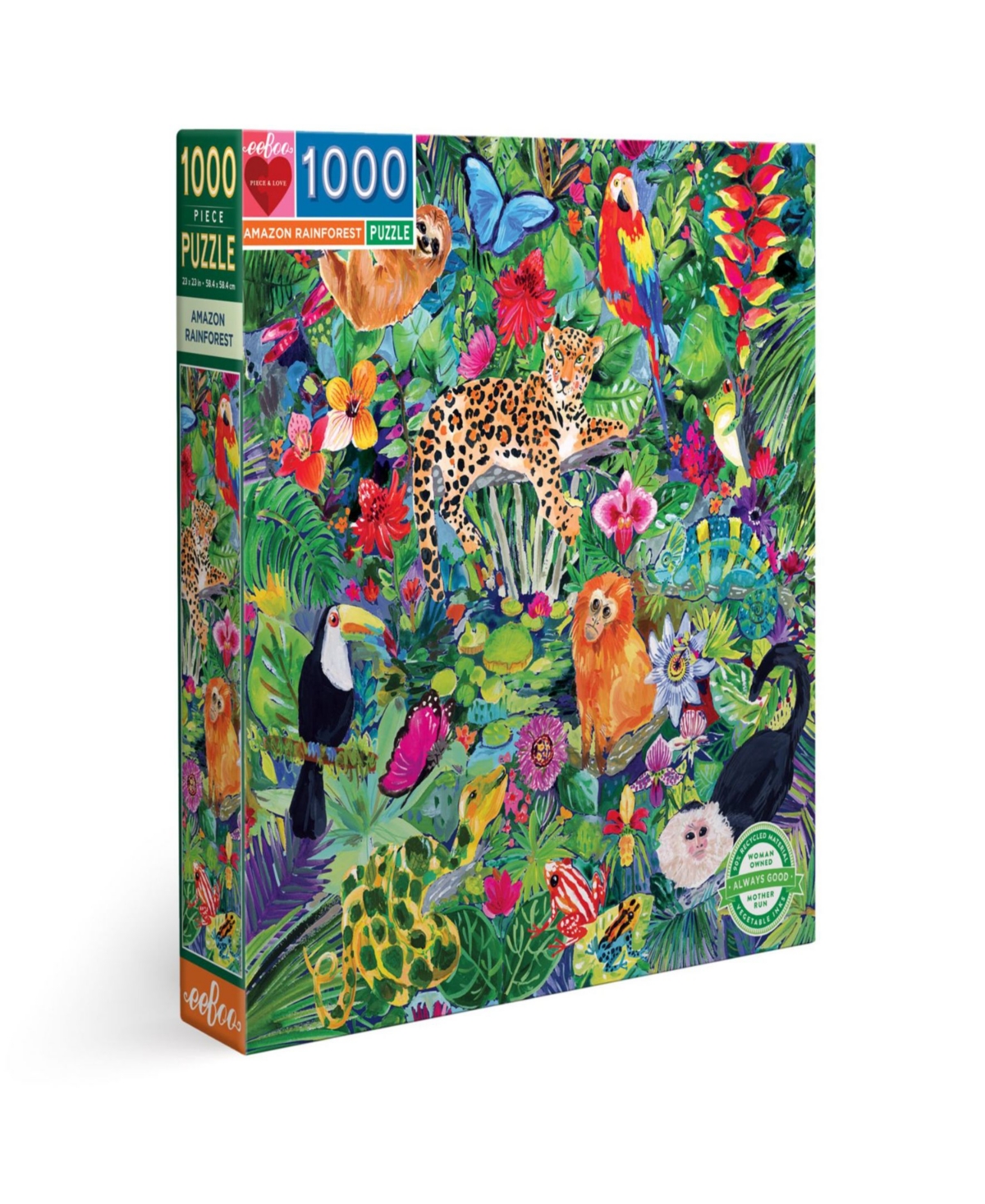 Eeboo Piece And Love Amazon Rainforest 1000 Piece Square Adult Jigsaw Puzzle Set In Multi