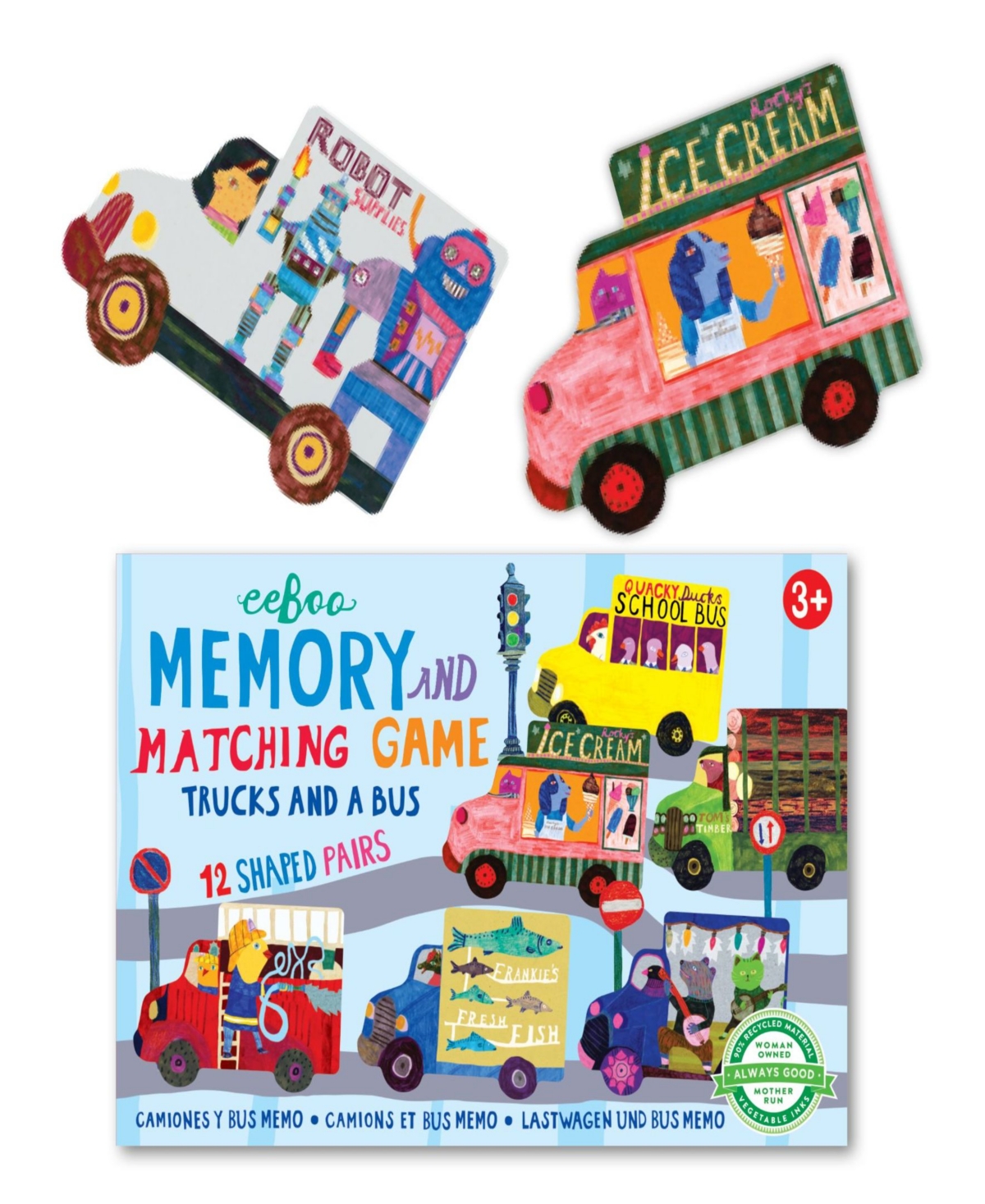 Shop Eeboo Trucks And A Bus Little Memory Matching Game 24 Piece Set In Multi
