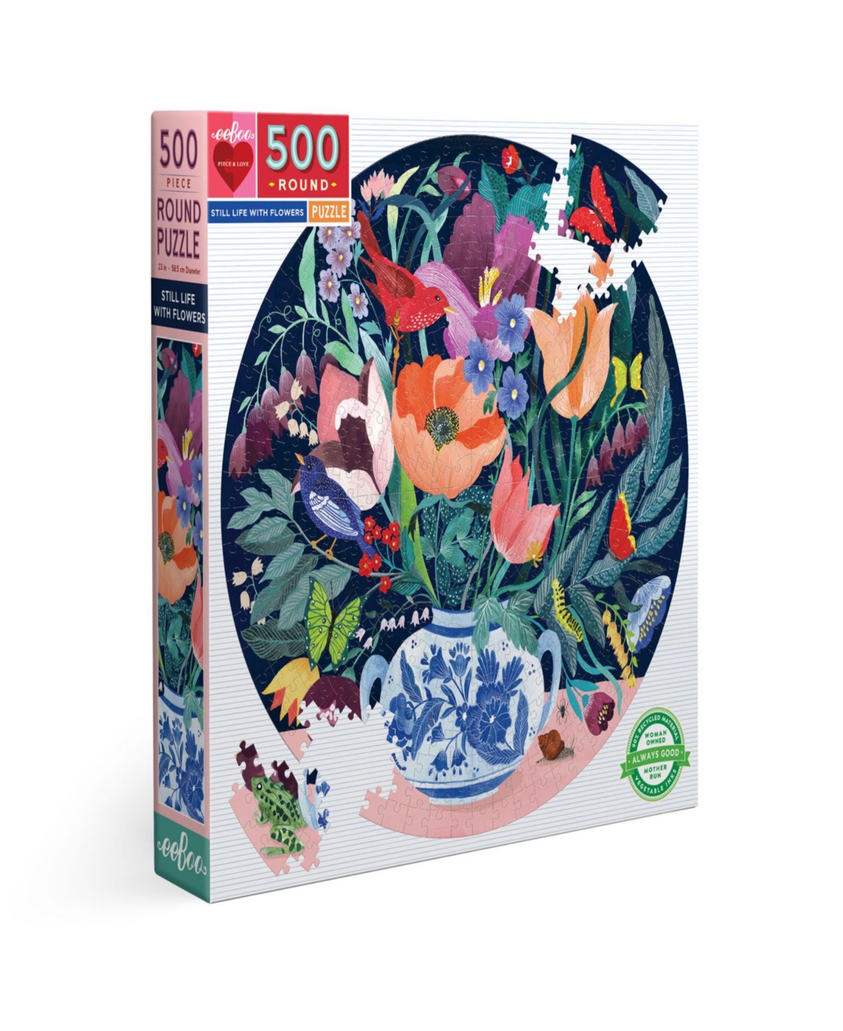 Eeboo Piece Love Still Life With Flowers Round Circle Jigsaw Puzzle Set, 500 Piece In Multi