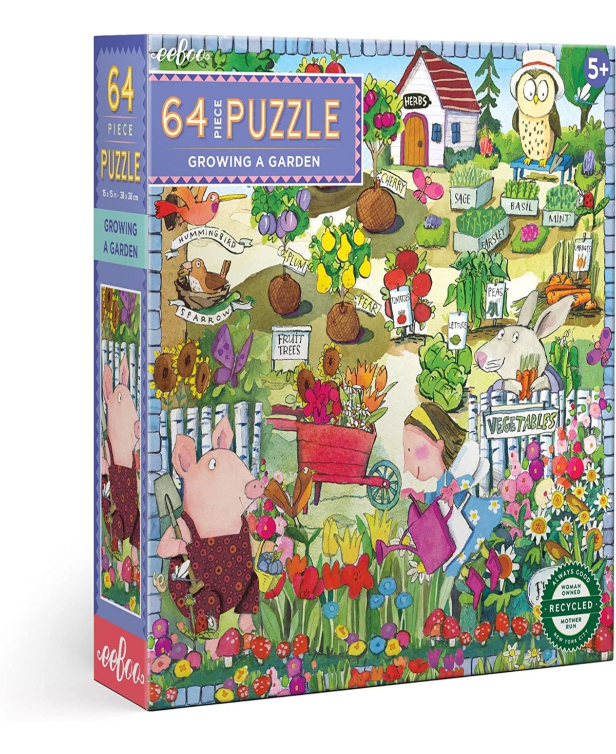 Eeboo Kids' Growing A Garden Jigsaw Puzzle Set, 64 Piece In Multi