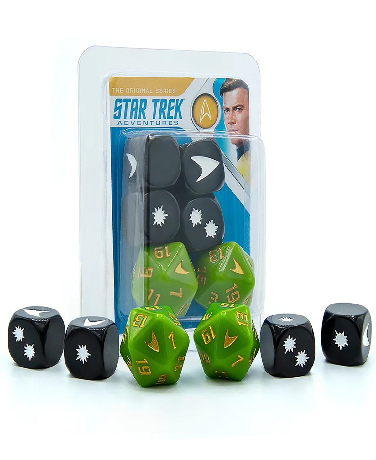 Shop Modiphius Entertainment Star Trek Adventures Captain Kirk's Tunic Roleplaying Dice Set, 6 Piece In Multi