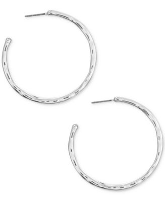 Silver-Tone Hammered Medium Hoop Earrings 1.5", Exclusively at Macy's