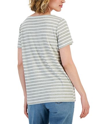 Karen Scott Women's Callie Stripe Short-Sleeve Top, Created for Macy's ...