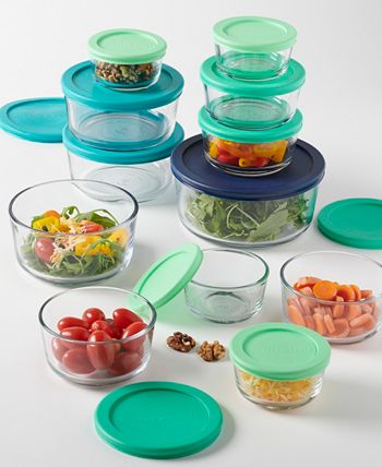 8 Piece Glass Food Storage Containers 2-Cup round with Mint Snugfit Lids