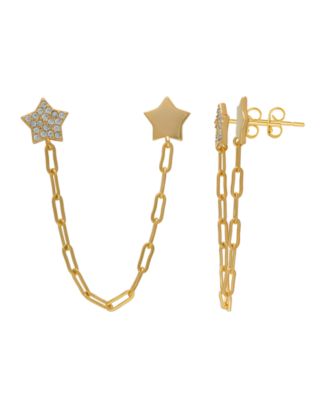 Cubic Zirconia Double Star Chain Dangling Earrings
