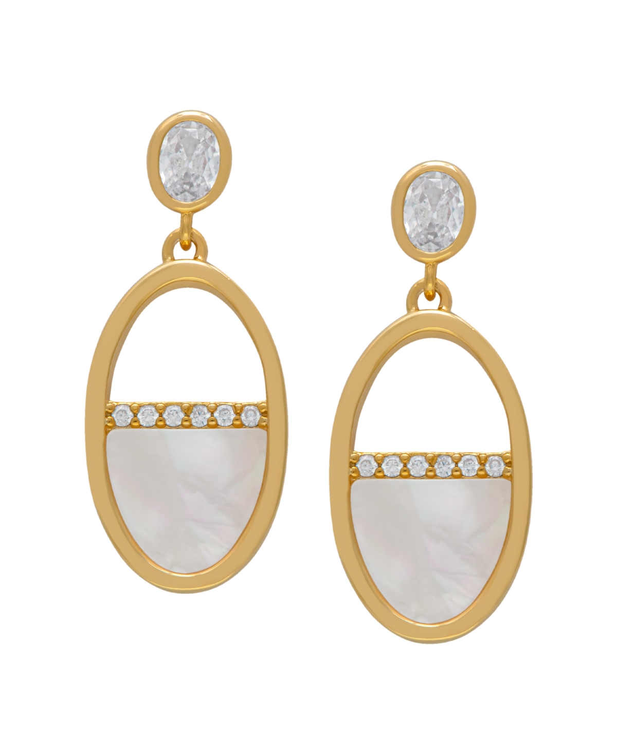 Macy's Mother Of Pearl And Cubic Zirconia Oval Drop Earrings In Gold