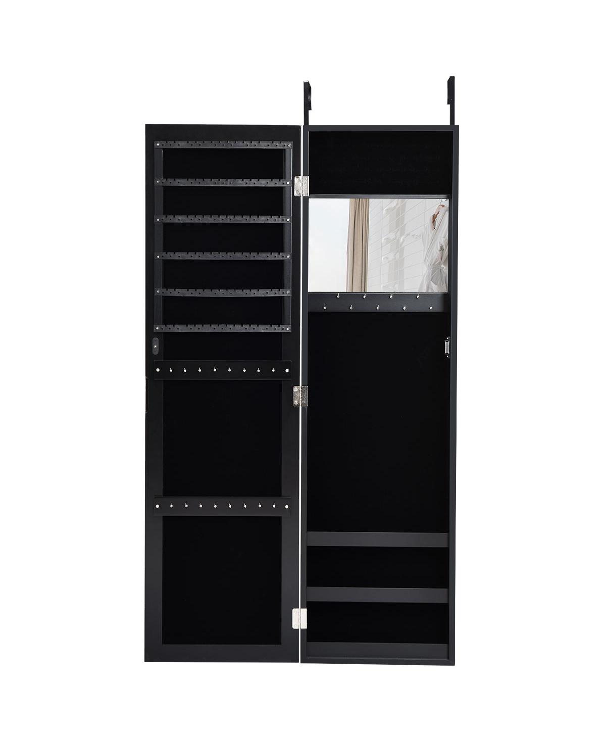 Wall Door Mounted Mirrored Jewelry Cabinet Storage Organizer - Black