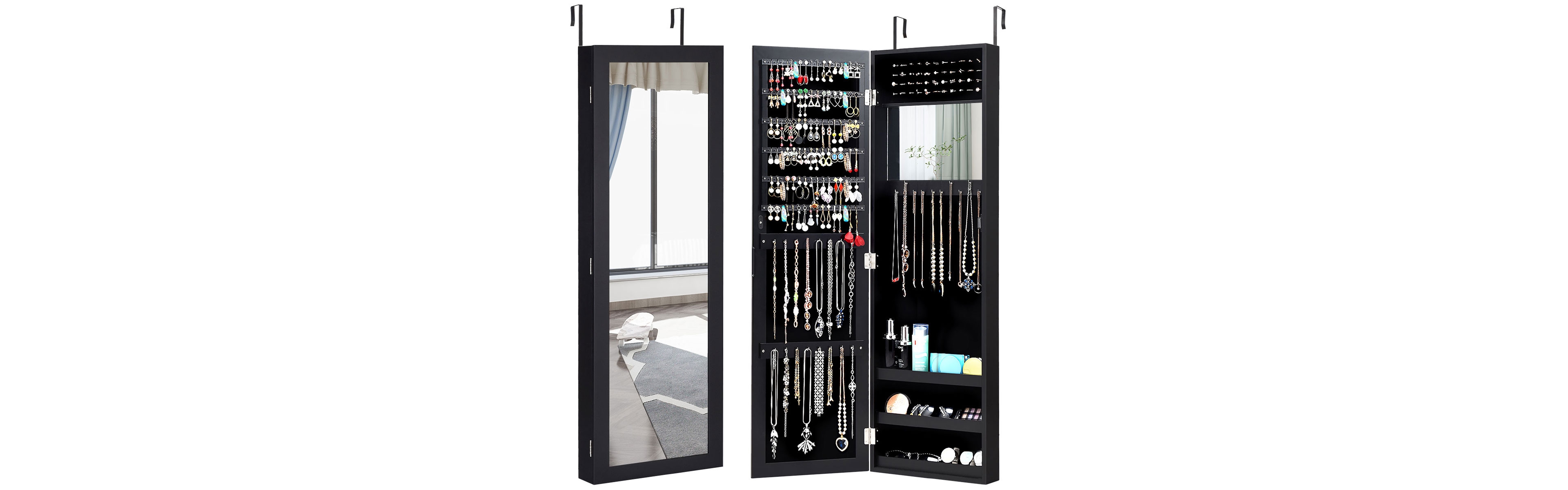 Costway Wall Door Mounted Mirrored Jewelry Cabinet Storage Organizer