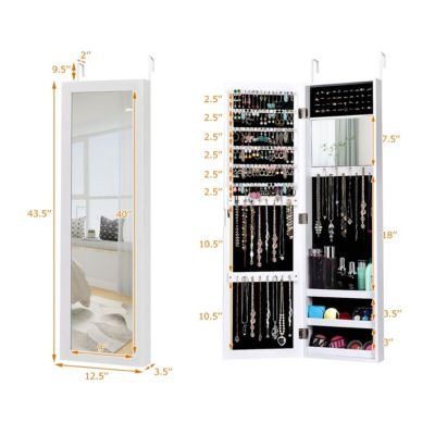 Wall Door Mounted Mirrored Jewelry Cabinet Storage Organizer