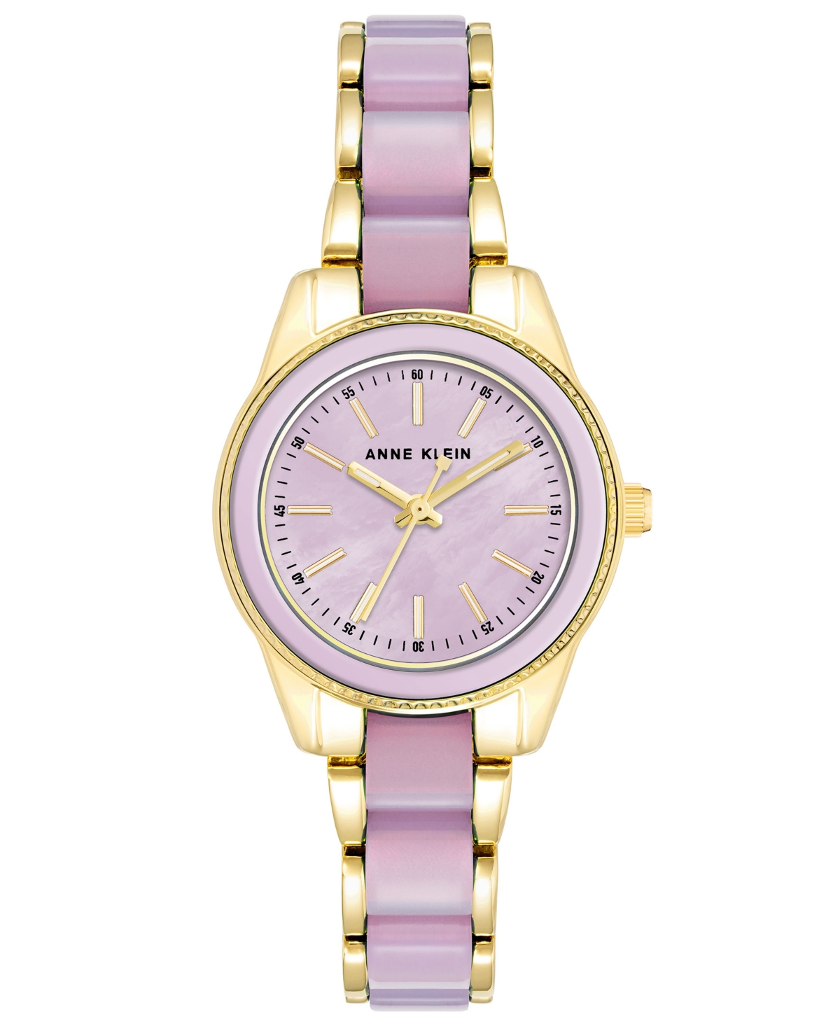 Anne Klein Women's Gold-tone Alloy With Lavender Plastic Bracelet Watch, 30mm In Gold-tone,lavender