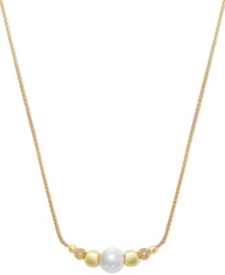 Macy's - Cultured Freshwater Pearl (8-1/4mm) & Cubic Zirconia 18" Collar Necklace in 14k Gold-Plated Sterling Silver