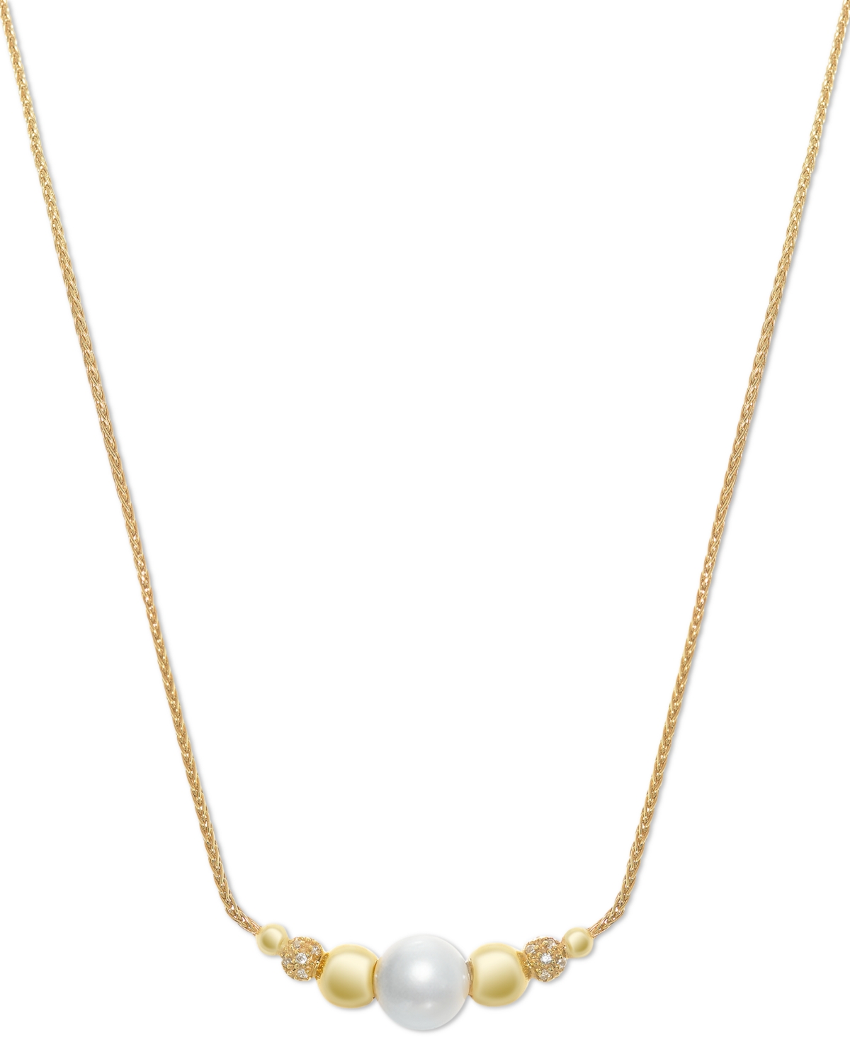 Macy's Cultured Freshwater Pearl (8-1/4mm) & Cubic Zirconia 18" Collar Necklace In 14k Gold-plated Sterling In Gold Over Sterling Silver