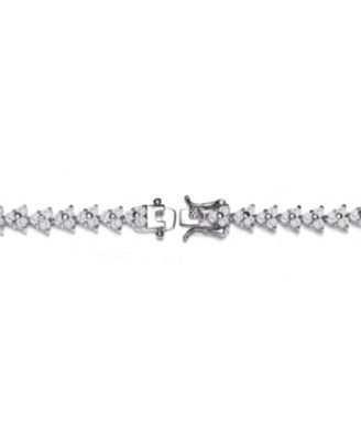 Sterling Silver with Rhodium Plated Clear Round Cubic Zirconia 3-Stone Triangular Link Bracelet