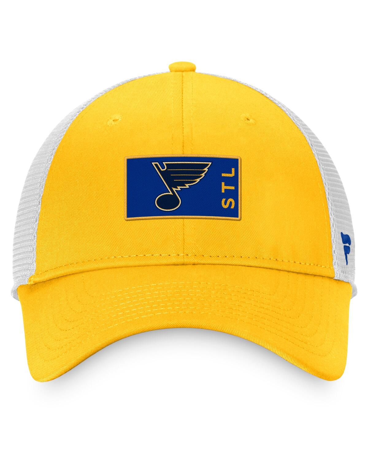 Fanatics Branded Gold/white St. Louis Blues Authentic Pro Rink Trucker Snapback Hat In Gold,white