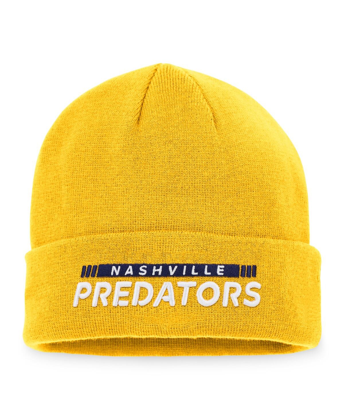 Shop Fanatics Men's  Gold Nashville Predators Authentic Pro Rink Cuffed Knit Hat