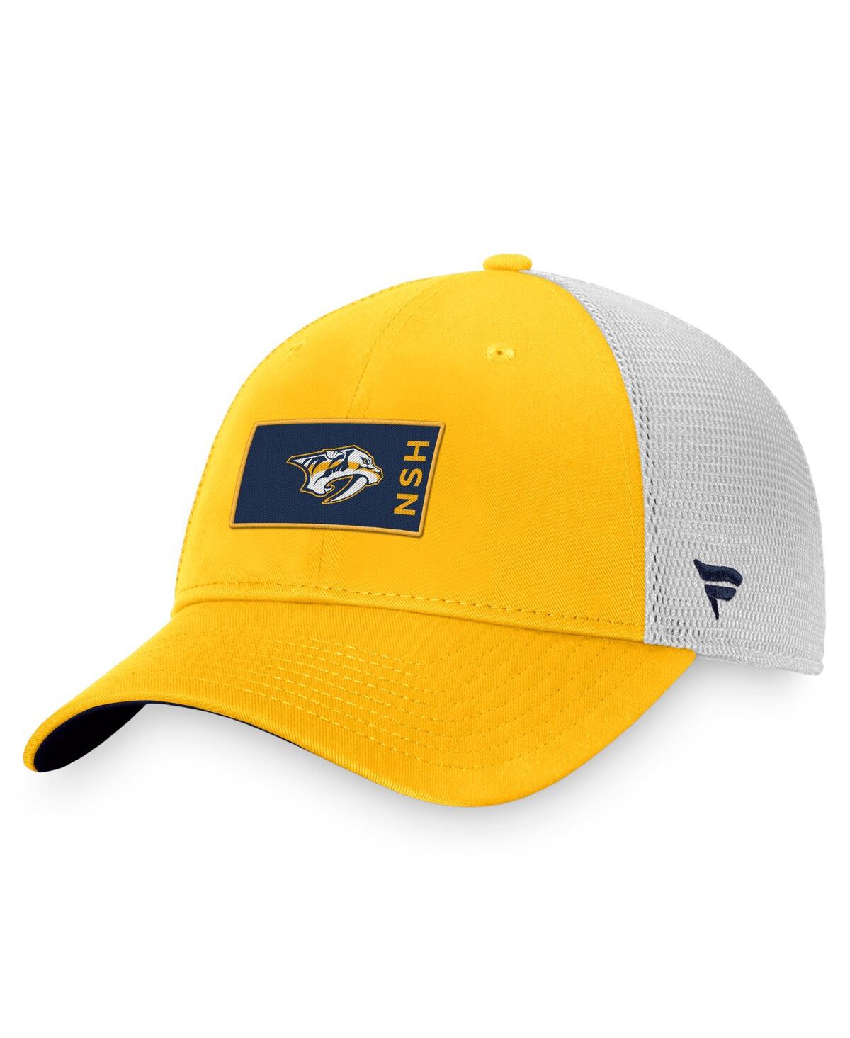 Shop Fanatics Men's  Gold, White Nashville Predators Authentic Pro Rink Trucker Snapback Hat In Gold,white