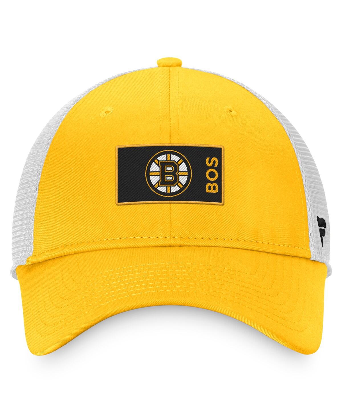 Fanatics Branded Gold/white Boston Bruins Authentic Pro Rink Trucker Snapback Hat In Gold,white