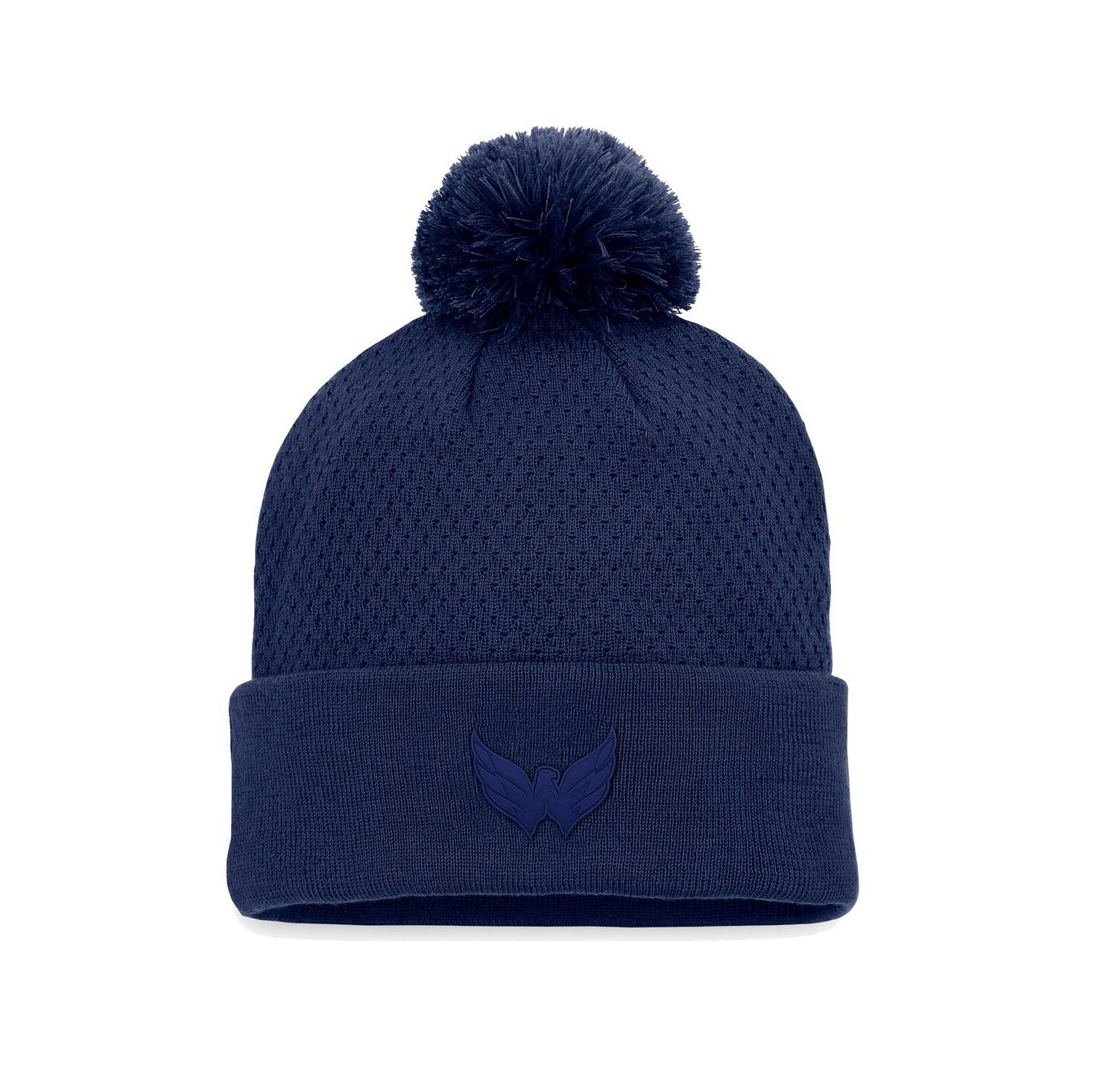 Women's Navy Washington Capitals Authentic Pro Road Cuffed Knit Hat with Pom