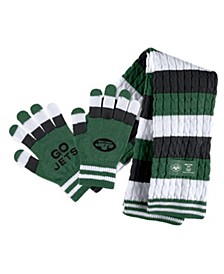Women's New York Jets Striped Scarf and Gloves Set