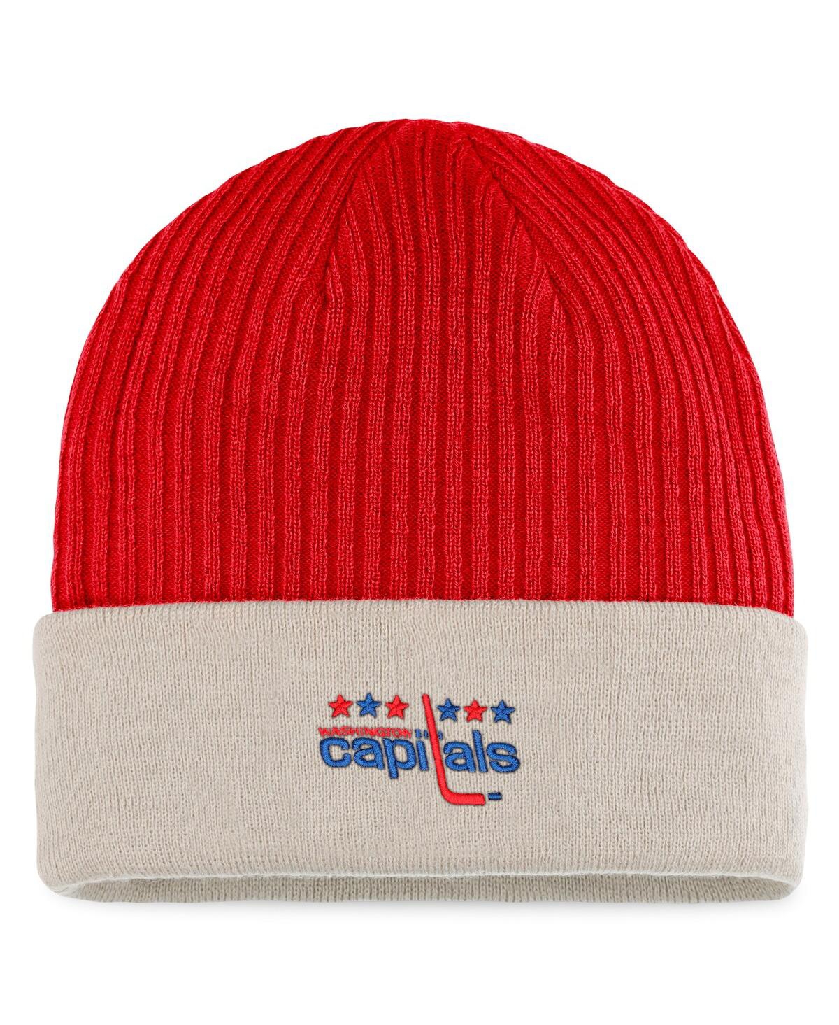 Fanatics Men's  Red And Khaki Washington Capitals True Classic Outdoor Play Cuffed Knit Hat In Red,khaki