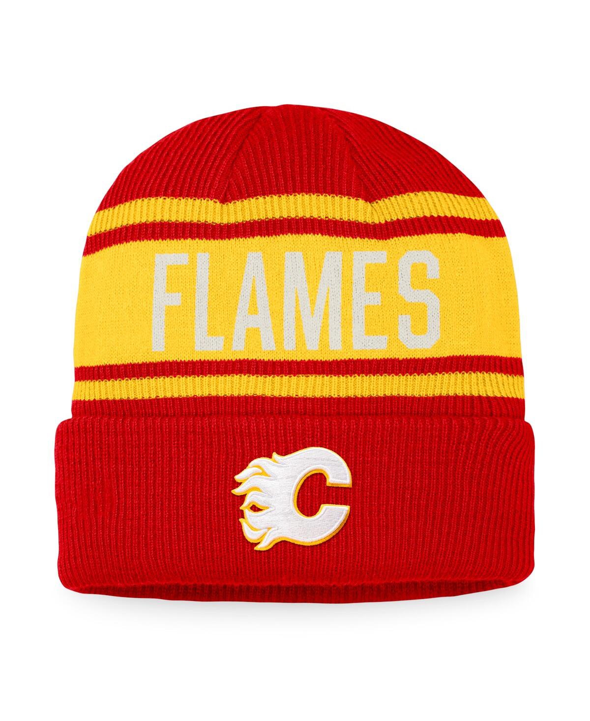 Fanatics Men's  Red And Gold Calgary Flames True Classic Retro Cuffed Knit Hat In Red,gold