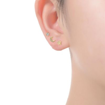 Stunning 3-Piece Astrological Zodiac Galaxy Stud Earrings Set in 14k Yellow Gold Plating with Mother of Pearl & Cubic Zirconia