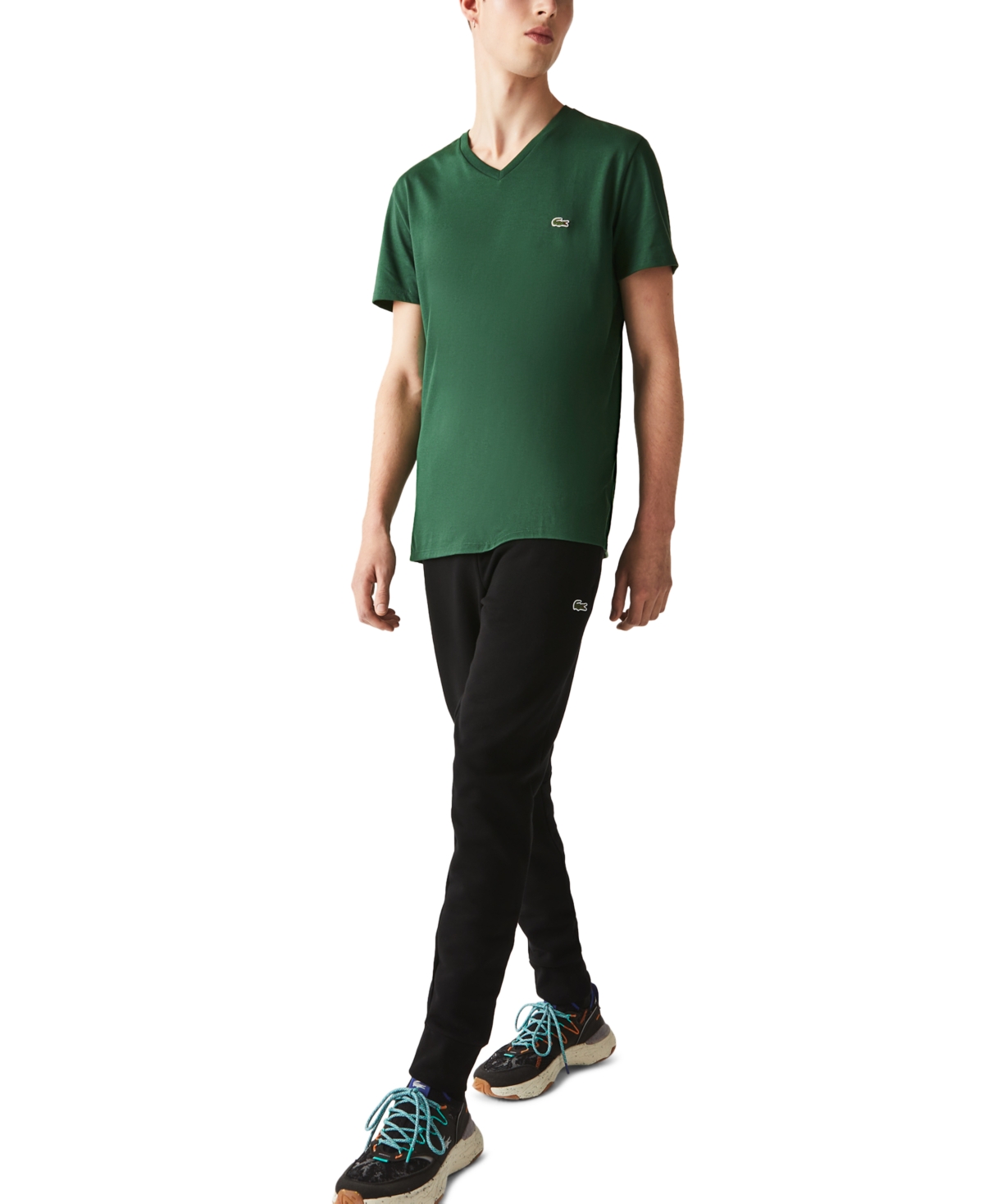 Lacoste Men's V-neck Pima Cotton Tee Shirt In Green Chine