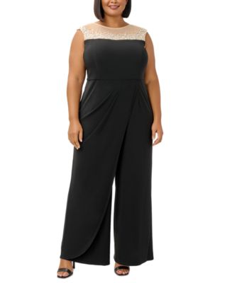 Adrianna Papell Plus Size Embellished-Neck Jersey Jumpsuit - Macy's