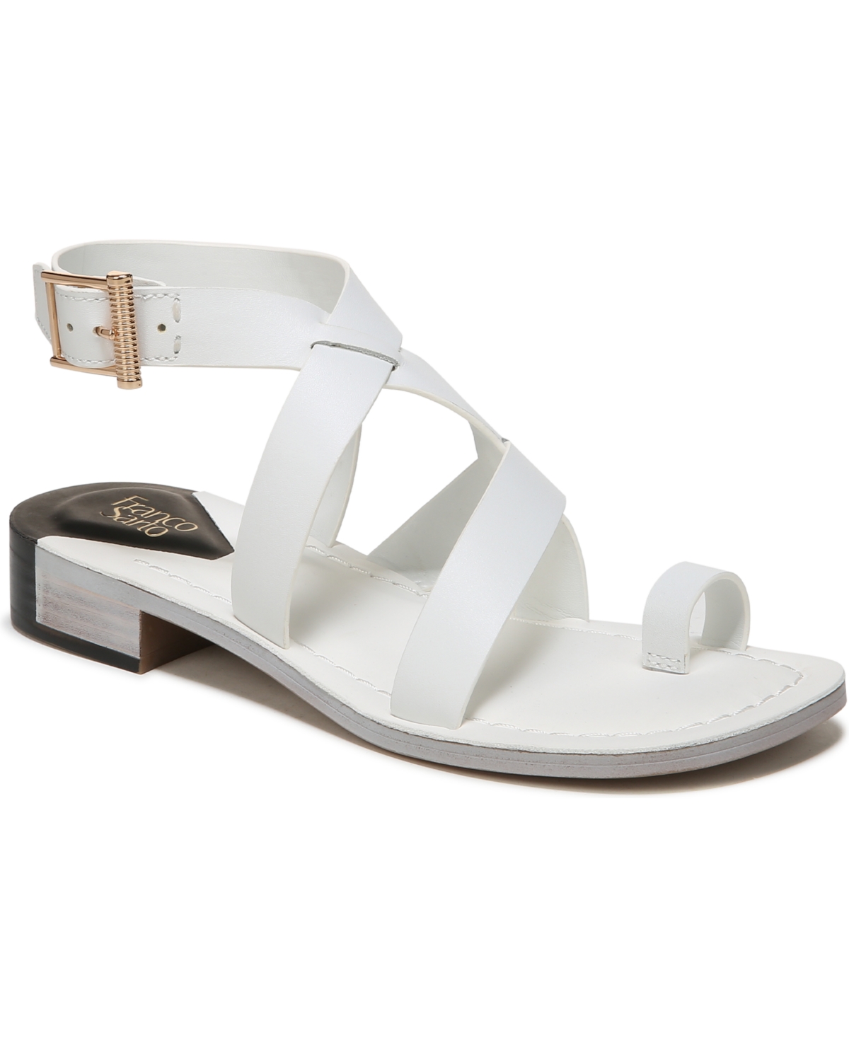 Women's Ina Toe Loop Ankle Strap Stacked Heel Sandals - Silver Faux Leather