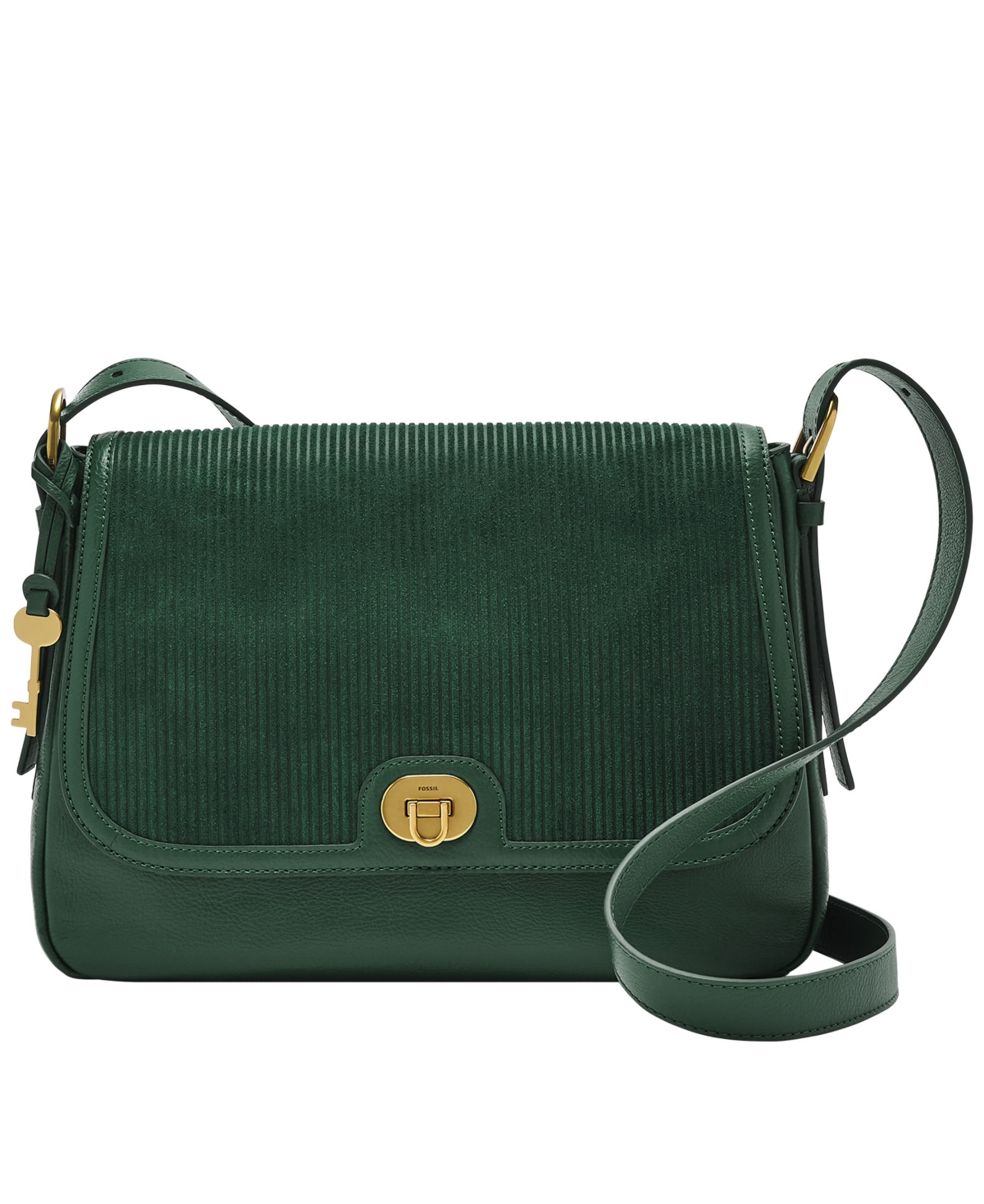 Fossil Harper Leather Large Flap Crossbody Bag In Pine Green