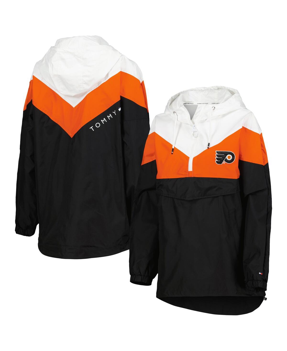 Shop Tommy Hilfiger Women's  Orange, Black Philadelphia Flyers Staci Half-zip Windbreaker Jacket In Orange,black