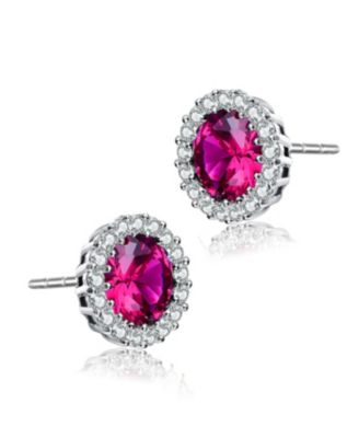 Sterling Silver with Colored Cubic Zirconia Stud Earrings