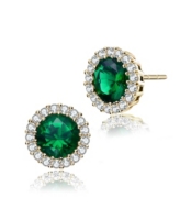 Genevive Sterling Silver with Colored Cubic Zirconia Stud Earrings - Emerald