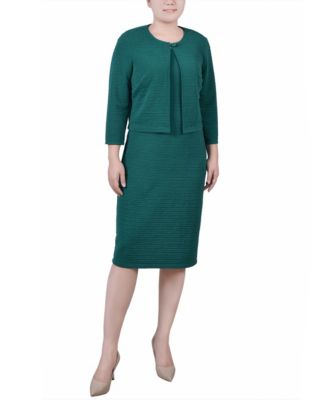 Petite Textured 3/4 Sleeve Two Piece Dress Set