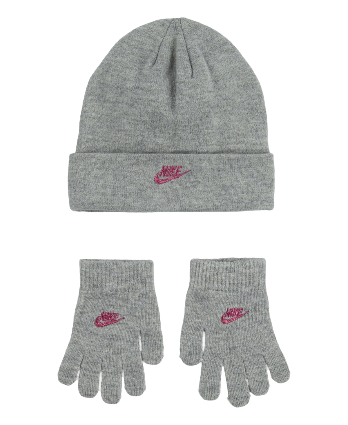  Nike Big Kids' Girls White/Gray Beanie and Gloves Set