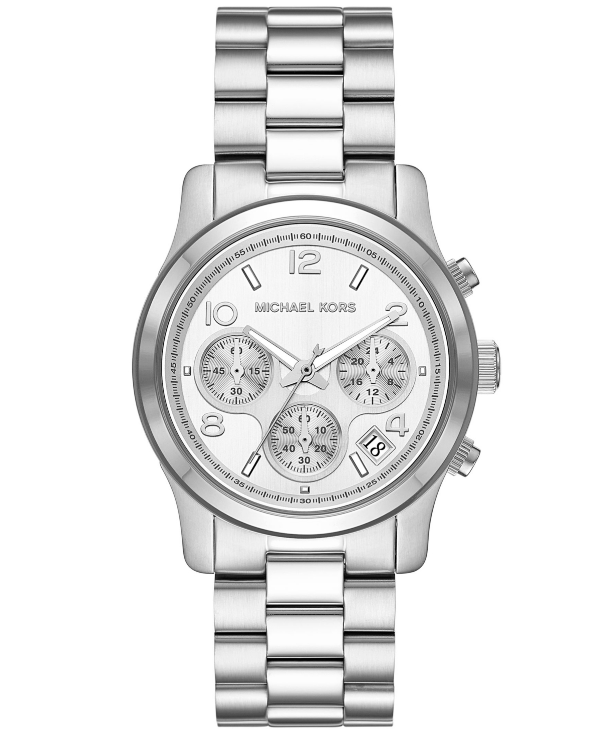 Shop Michael Kors Women's Runway Chronograph Silver-tone Stainless Steel Bracelet Watch, 38mm