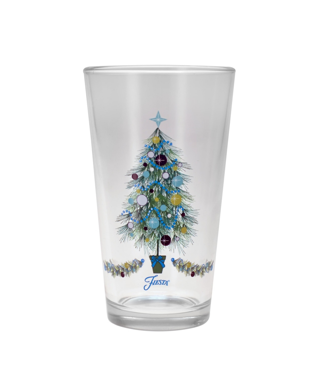 Fiesta Blue Christmas Tree Tapered Cooler 4 Piece Glass Set, 16 oz In Multi