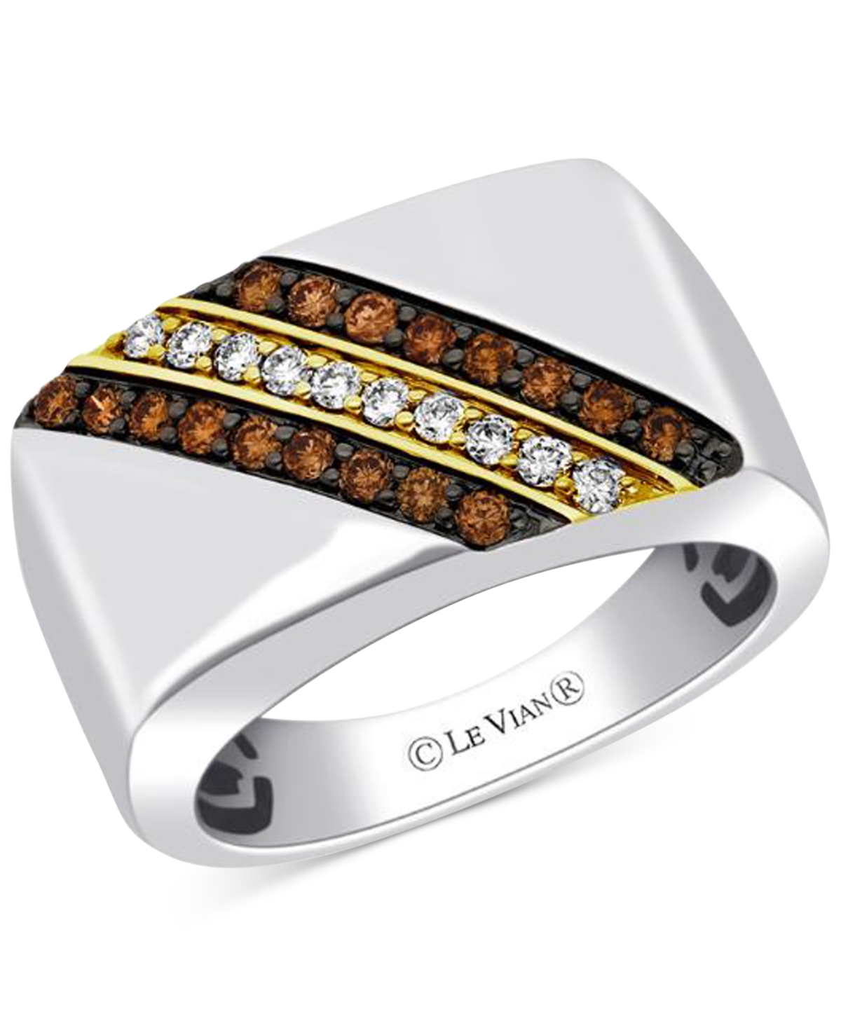 Men's Chocolate Diamond (3/8 ct. t.w.) & Nude Diamond (1/5 ct. t.w.) Diagonal Ring in Sterling Silver & 14k Gold-Plate - Gold